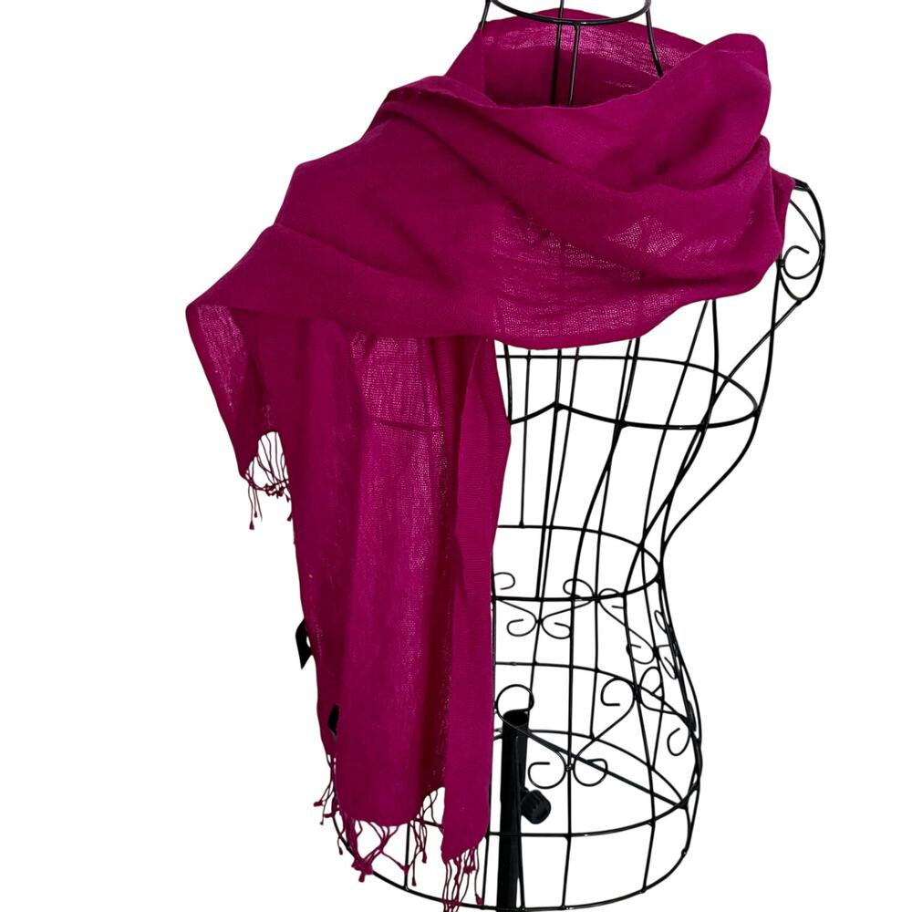 Krishna Arts 100% Cashmere Magenta Fringed Scarf Feminine Luxury Fairy Glam